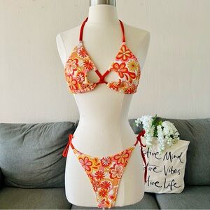 New Retro Floral Thong Bikini